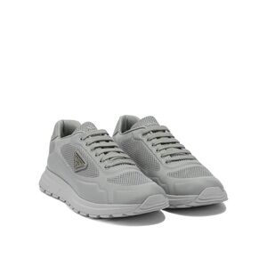 PRADA Prax 2.0 Grey Mesh Leather Plaque Logo Men’s Lace Up Sneakers 8.5UK 9.5US